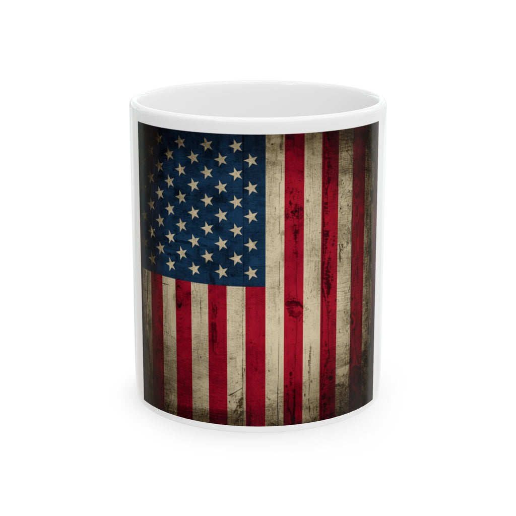 Distressed American Flag Ceramic Mug — Patriotic 11oz & 15oz Coffee Cup