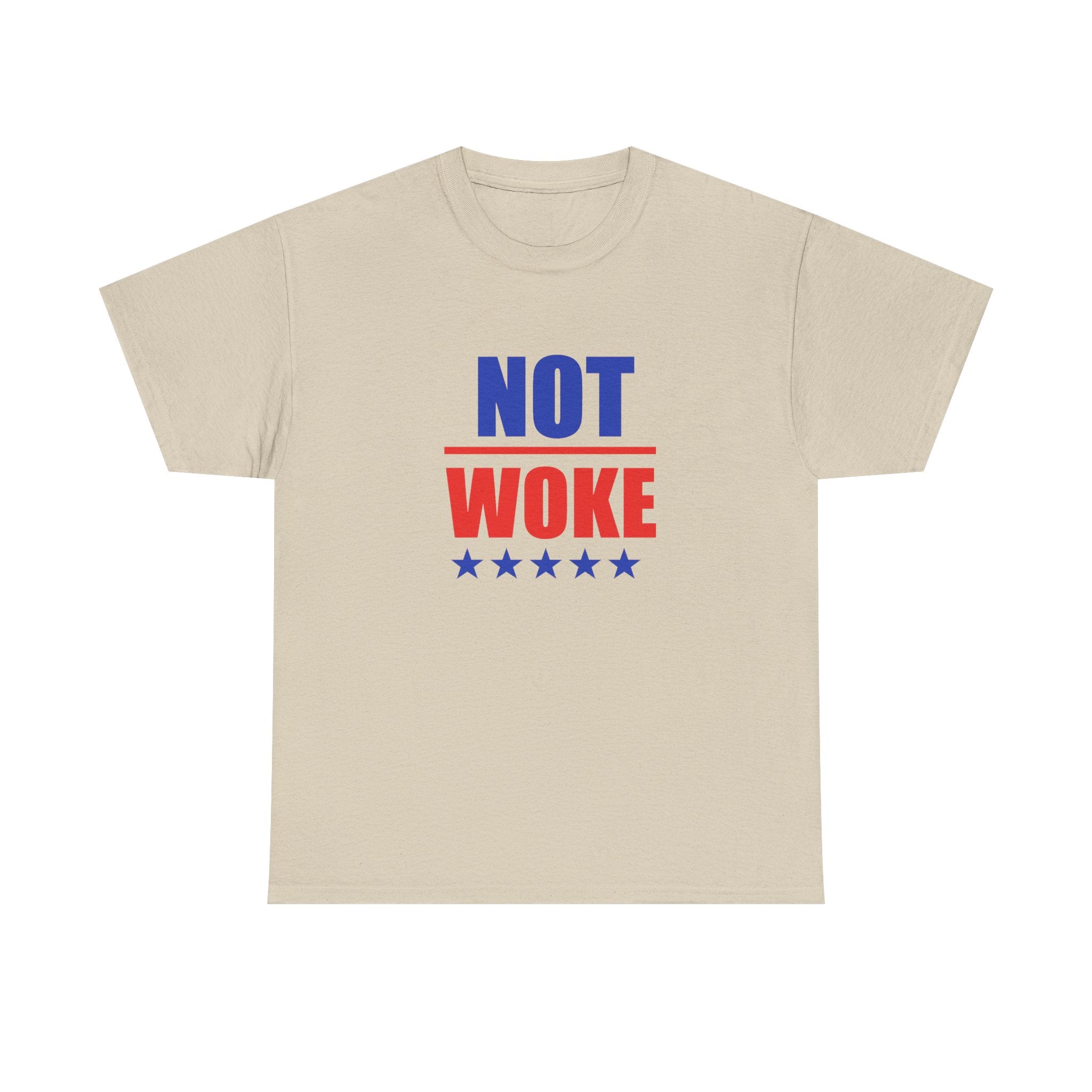 T-Shirt — "NOT WOKE" Patriotic Political Tee (Red & Blue Stars)