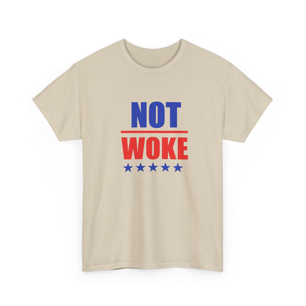 T-Shirt — "NOT WOKE" Patriotic Political Tee (Red & Blue Stars)