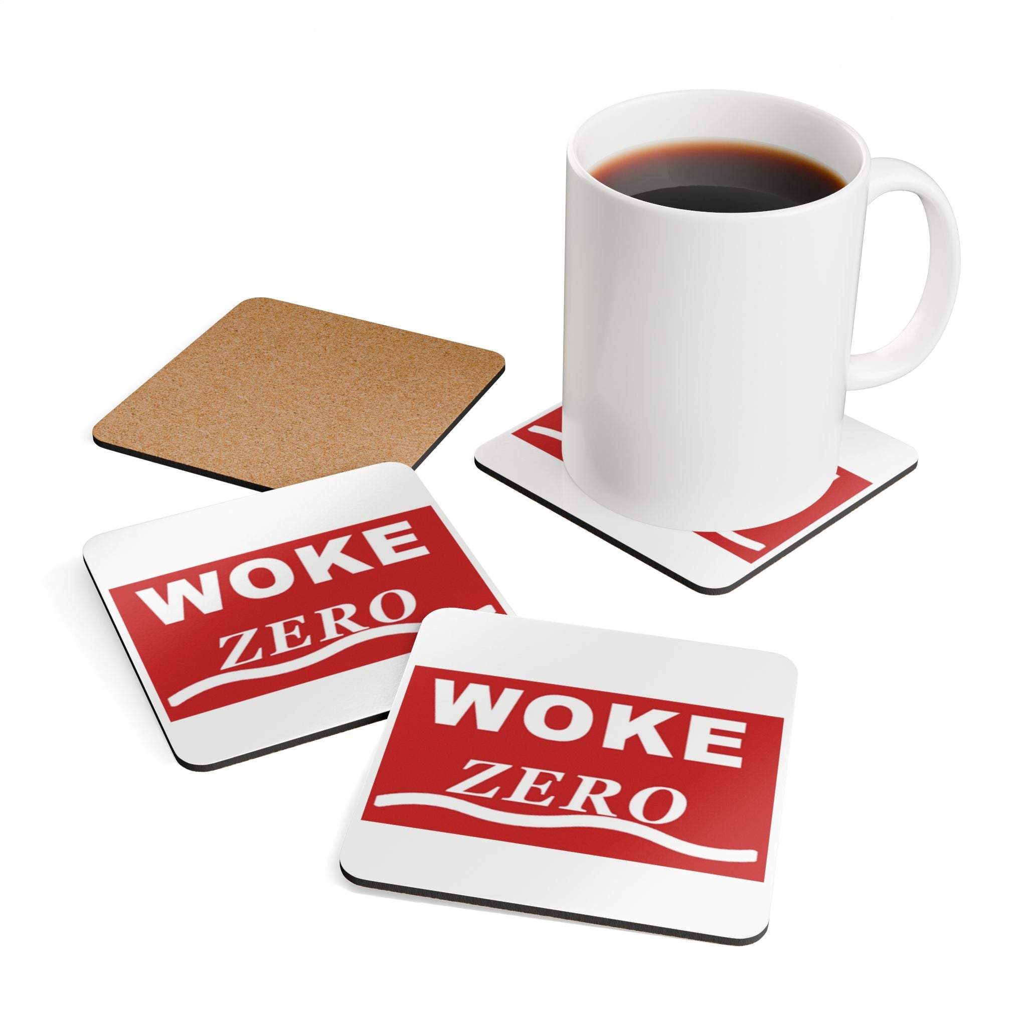 Cork Coaster Set — “WOKE ZERO” Red Logo Drink Coasters