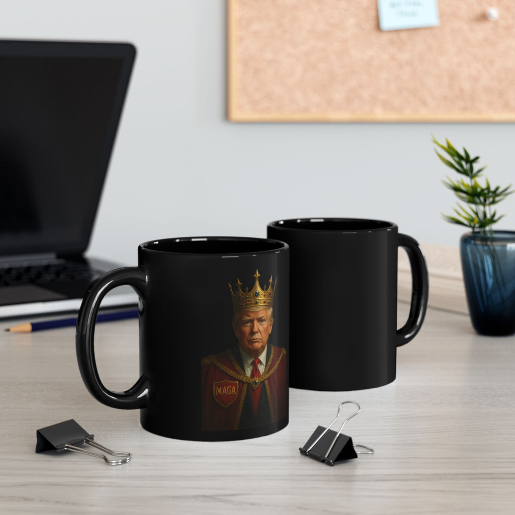 King Portrait Black Coffee Mug — Regal Crowned Ruler Design (11oz, 15oz)