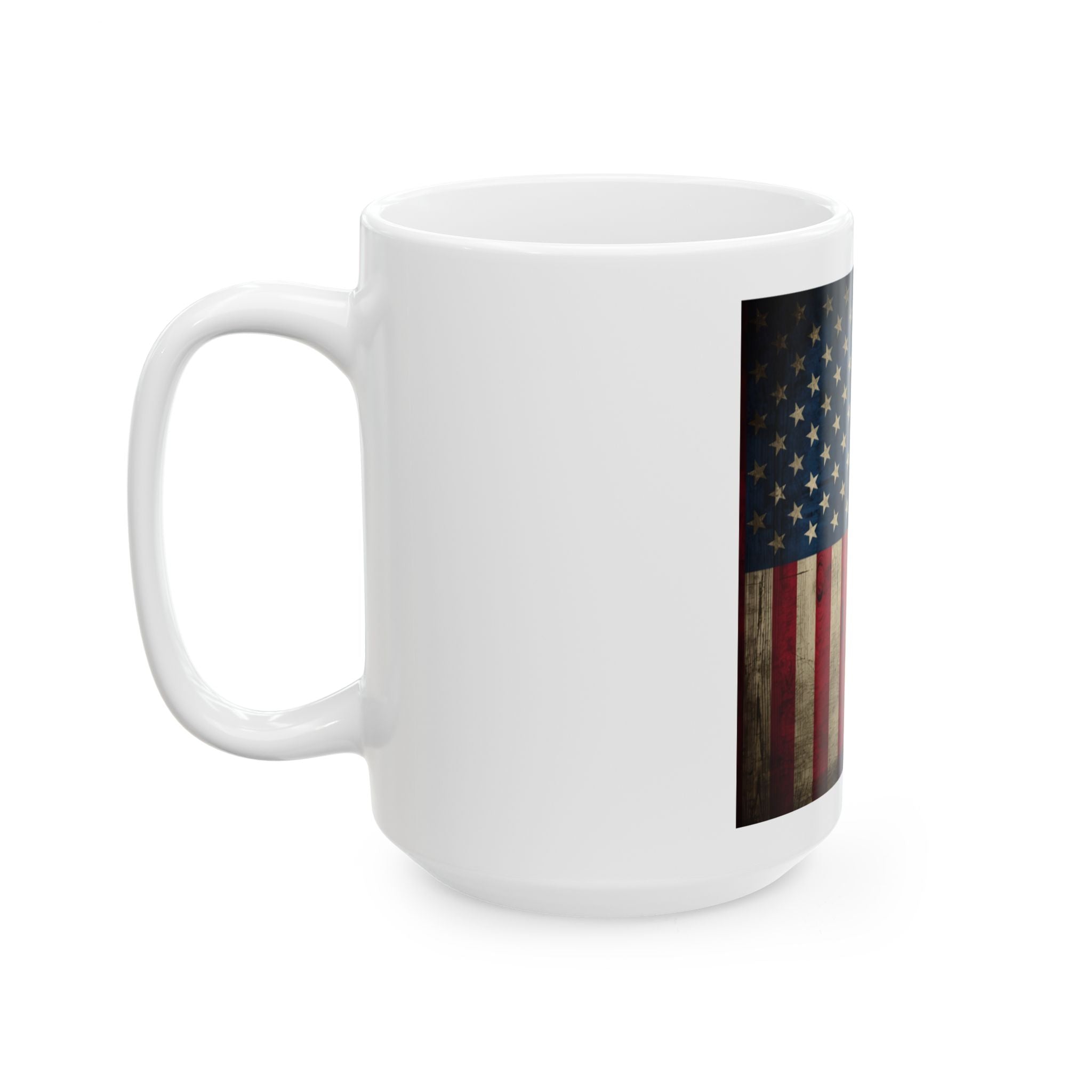 Distressed American Flag Ceramic Mug — Patriotic 11oz & 15oz Coffee Cup