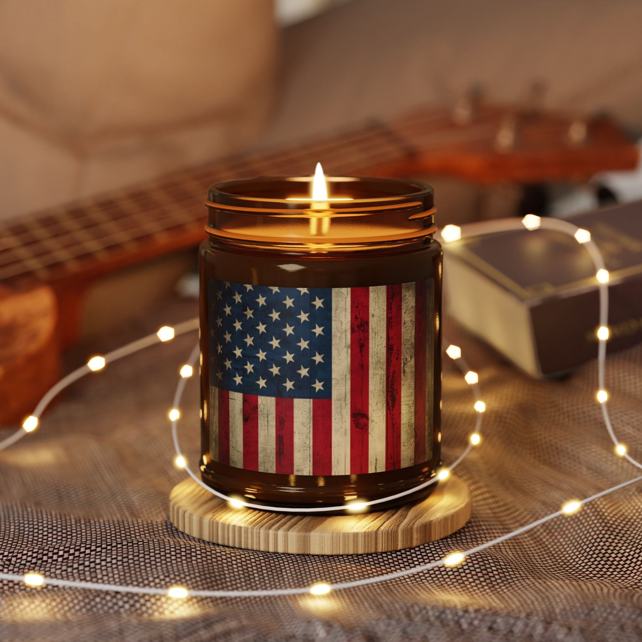 American Flag Soy Candle — Scented Amber Jar (Patriotic Home Décor, 4oz/9oz)