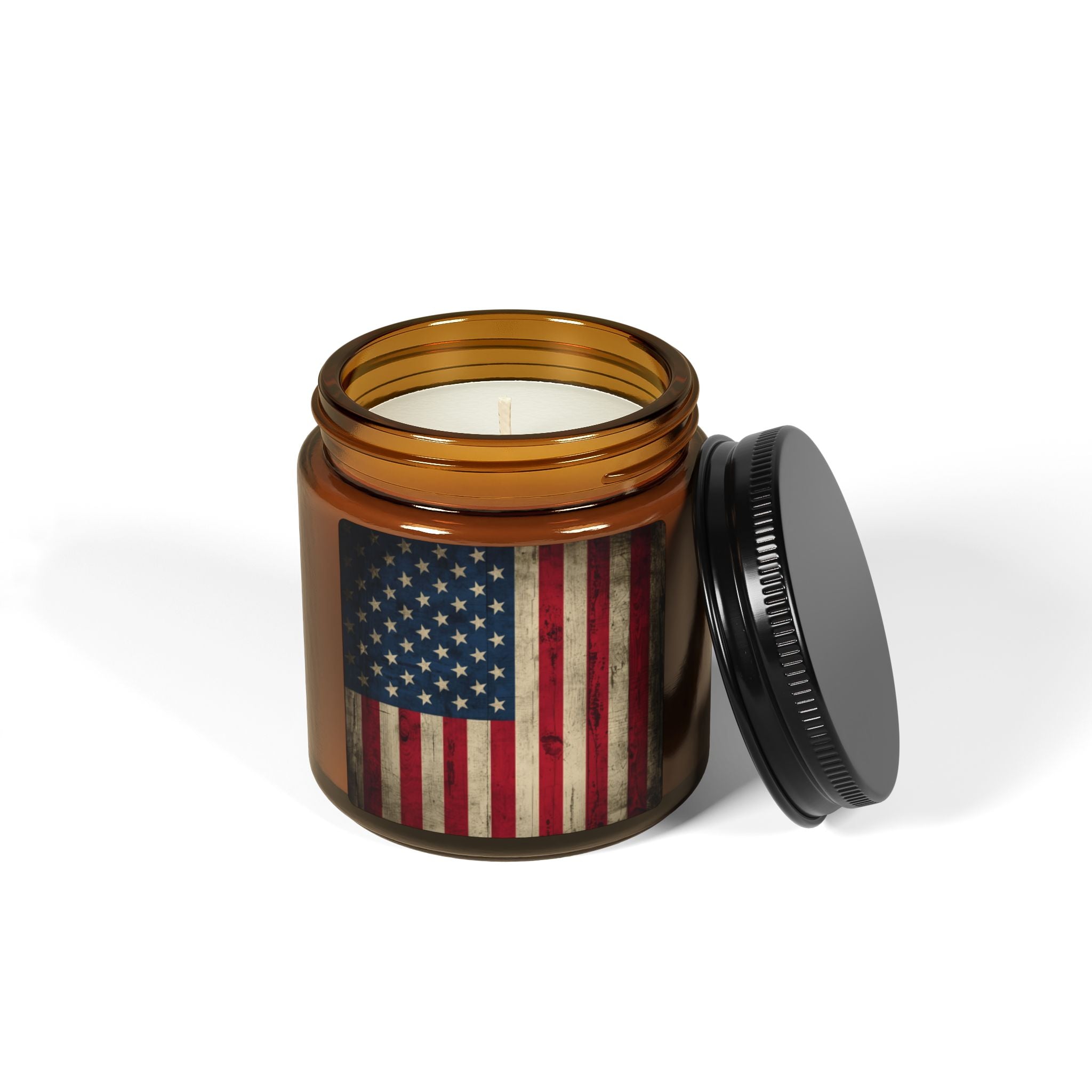 American Flag Soy Candle — Scented Amber Jar (Patriotic Home Décor, 4oz/9oz)