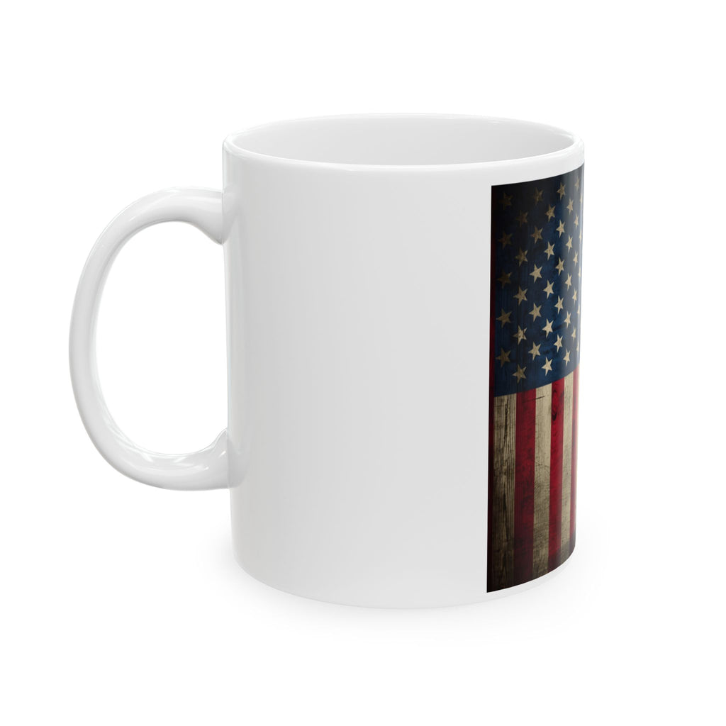 Distressed American Flag Ceramic Mug — Patriotic 11oz & 15oz Coffee Cup