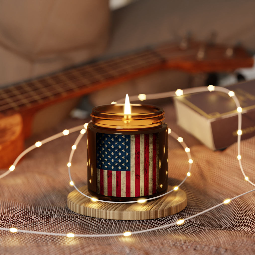American Flag Soy Candle — Scented Amber Jar (Patriotic Home Décor, 4oz/9oz)