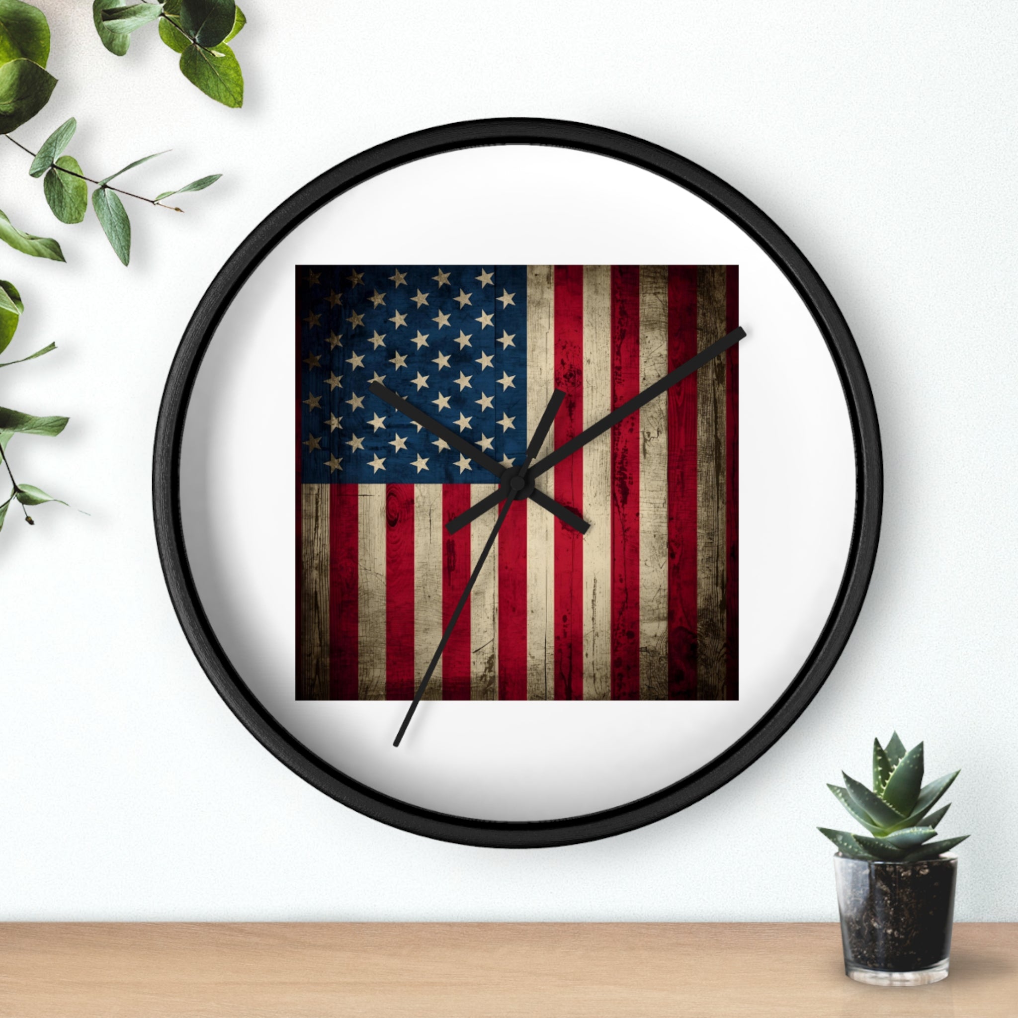 Vintage American Flag Wall Clock — Rustic Patriotic Home Decor