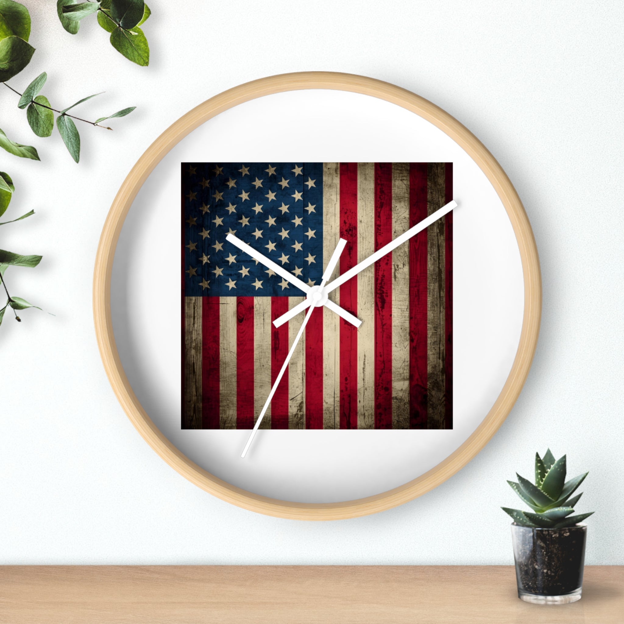 Vintage American Flag Wall Clock — Rustic Patriotic Home Decor