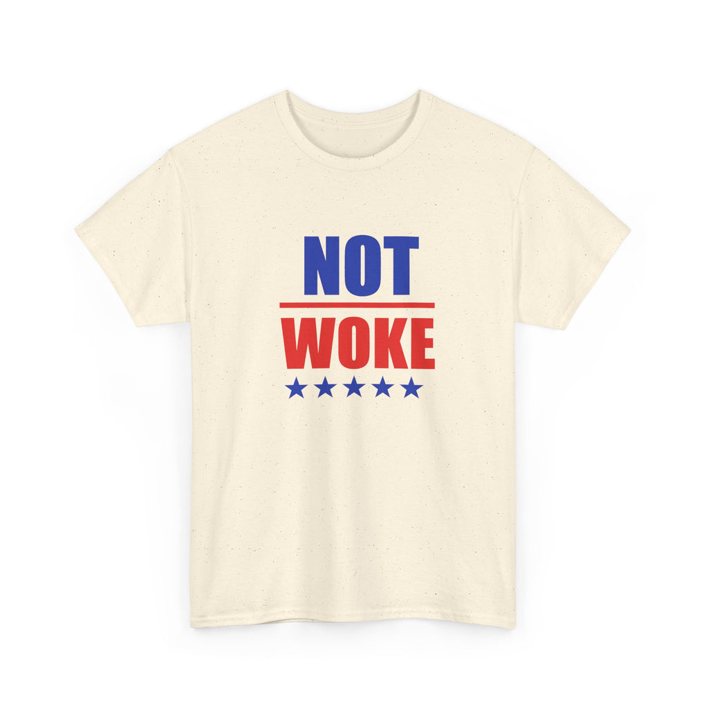 T-Shirt — "NOT WOKE" Patriotic Political Tee (Red & Blue Stars)