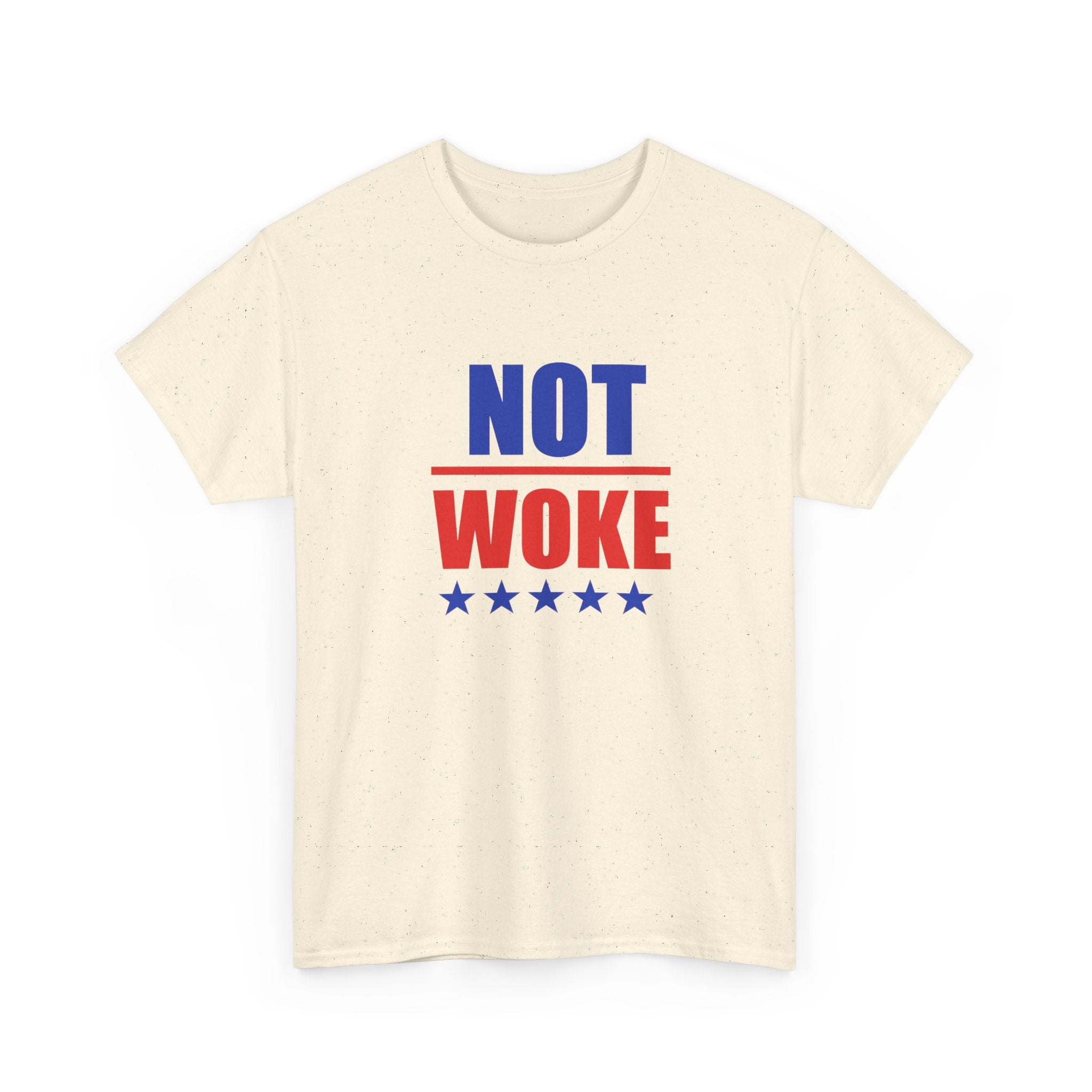 T-Shirt — "NOT WOKE" Patriotic Political Tee (Red & Blue Stars)