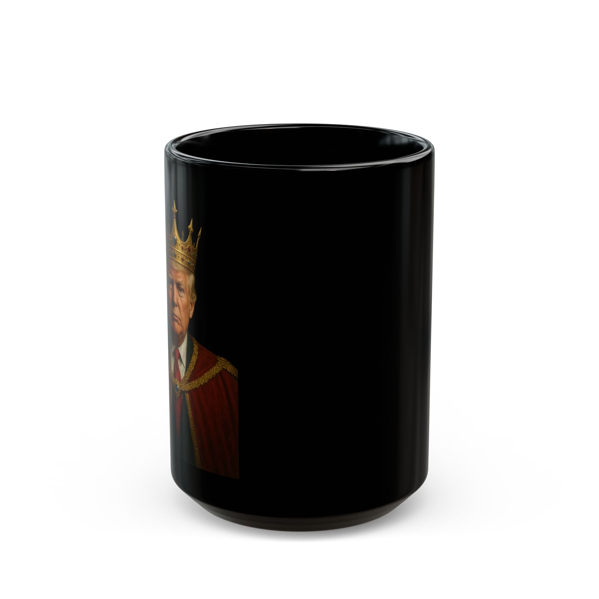 King Portrait Black Coffee Mug — Regal Crowned Ruler Design (11oz, 15oz)