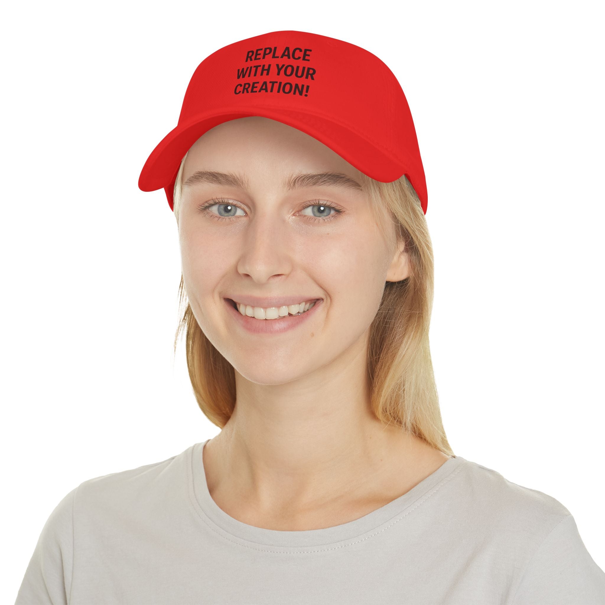 Low Profile Baseball Cap — Custom Embroidered Red Hat, Personalized Text Cap
