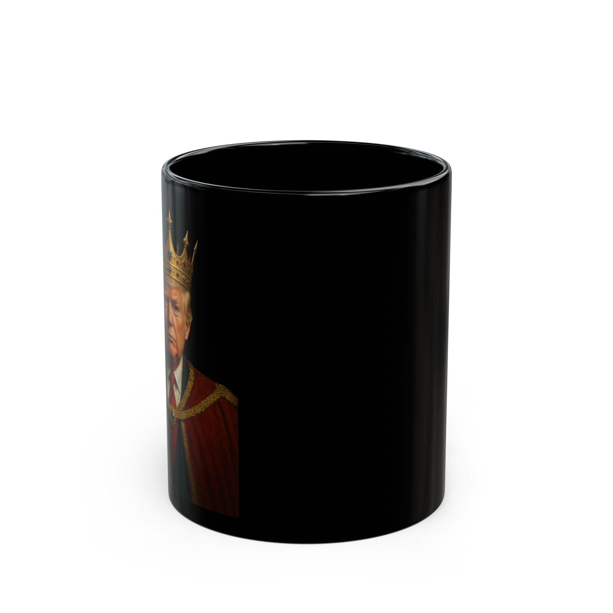King Portrait Black Coffee Mug — Regal Crowned Ruler Design (11oz, 15oz)