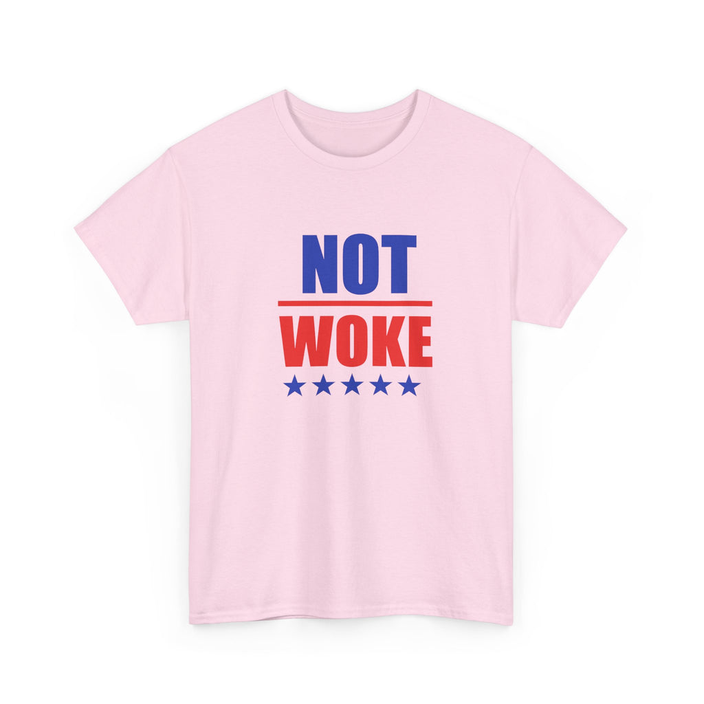T-Shirt — "NOT WOKE" Patriotic Political Tee (Red & Blue Stars)