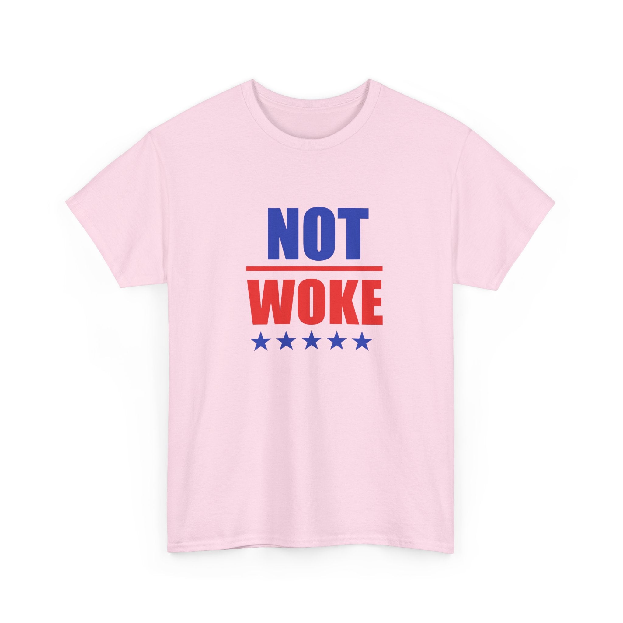T-Shirt — "NOT WOKE" Patriotic Political Tee (Red & Blue Stars)