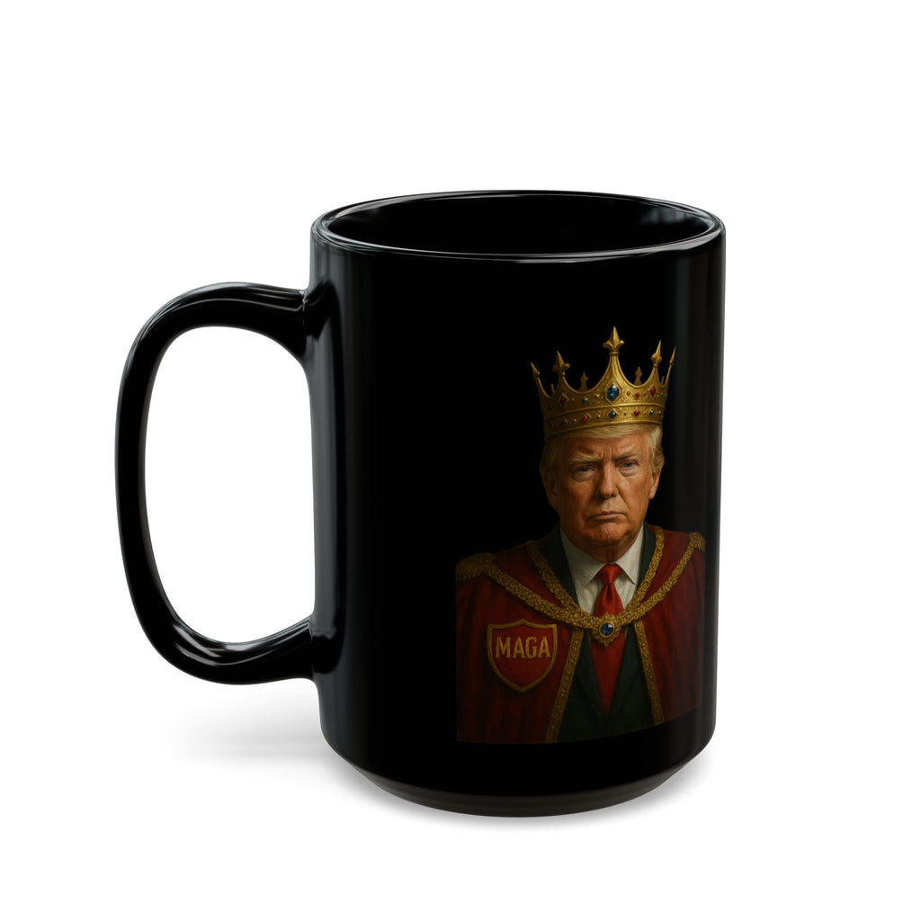 King Portrait Black Coffee Mug — Regal Crowned Ruler Design (11oz, 15oz)