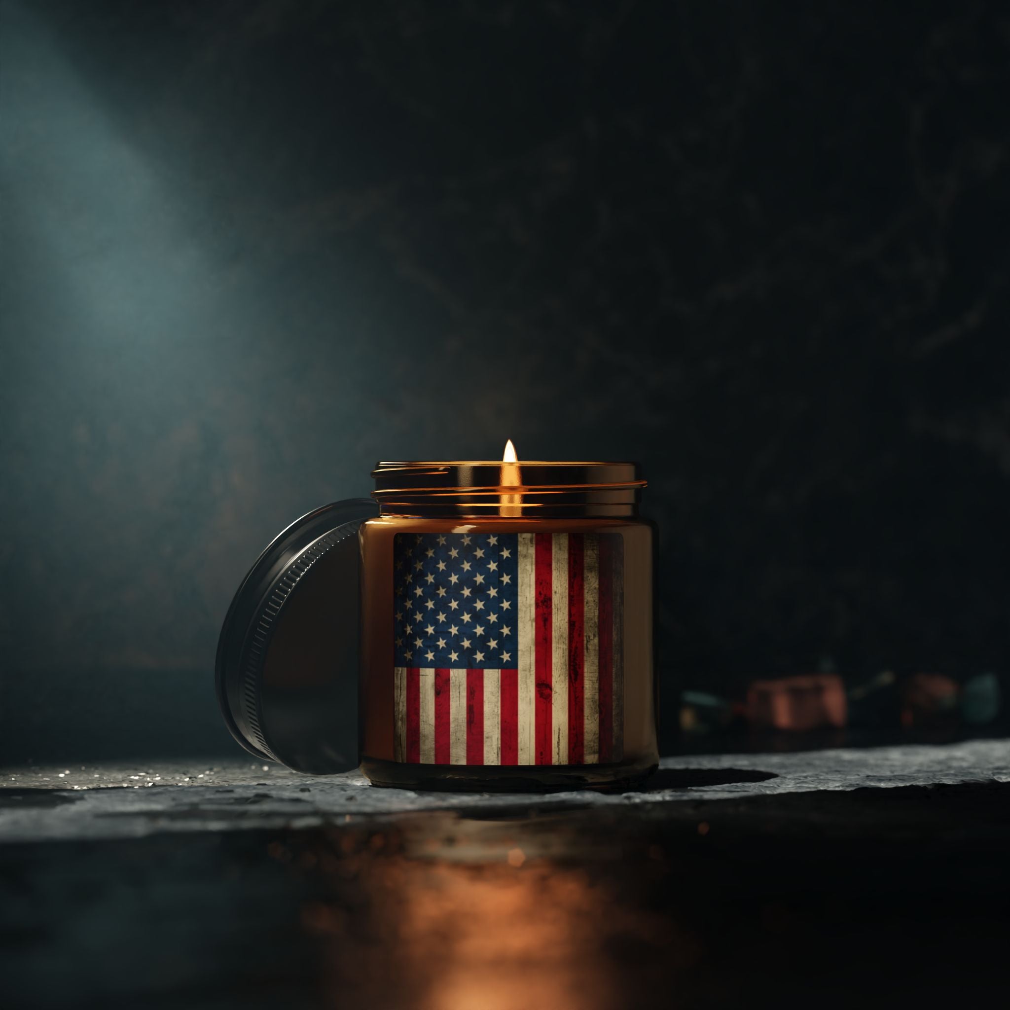 American Flag Soy Candle — Scented Amber Jar (Patriotic Home Décor, 4oz/9oz)
