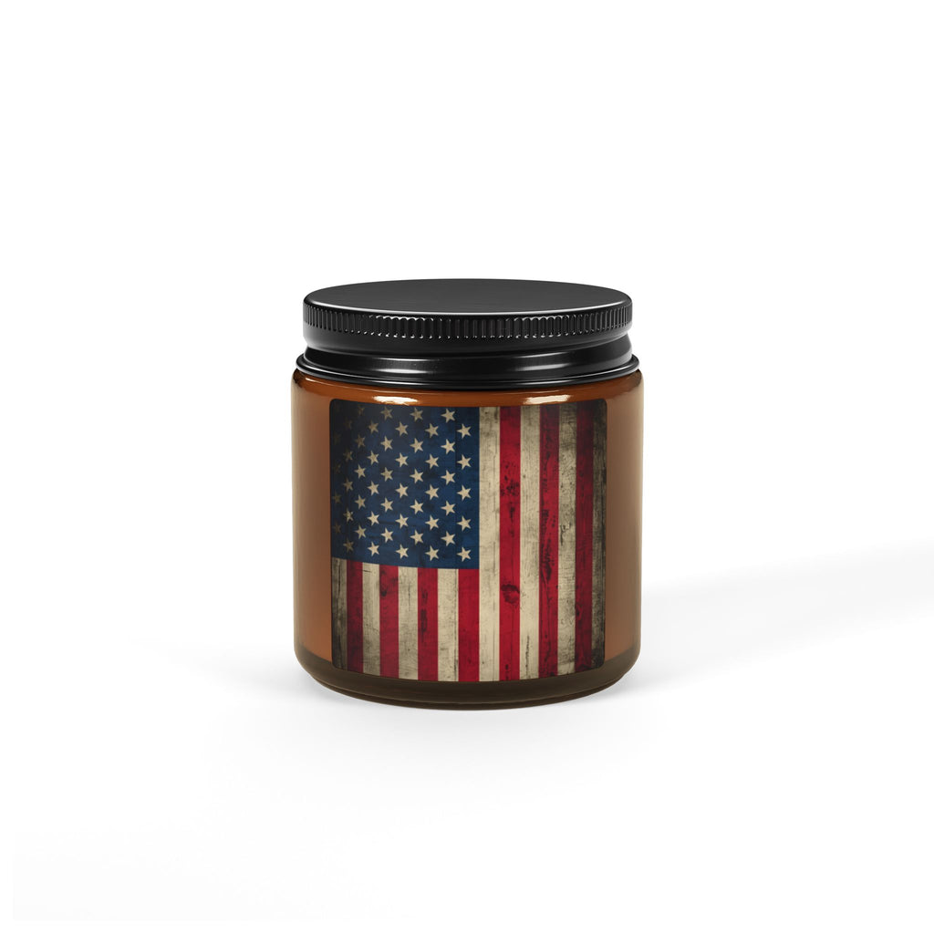 American Flag Soy Candle — Scented Amber Jar (Patriotic Home Décor, 4oz/9oz)
