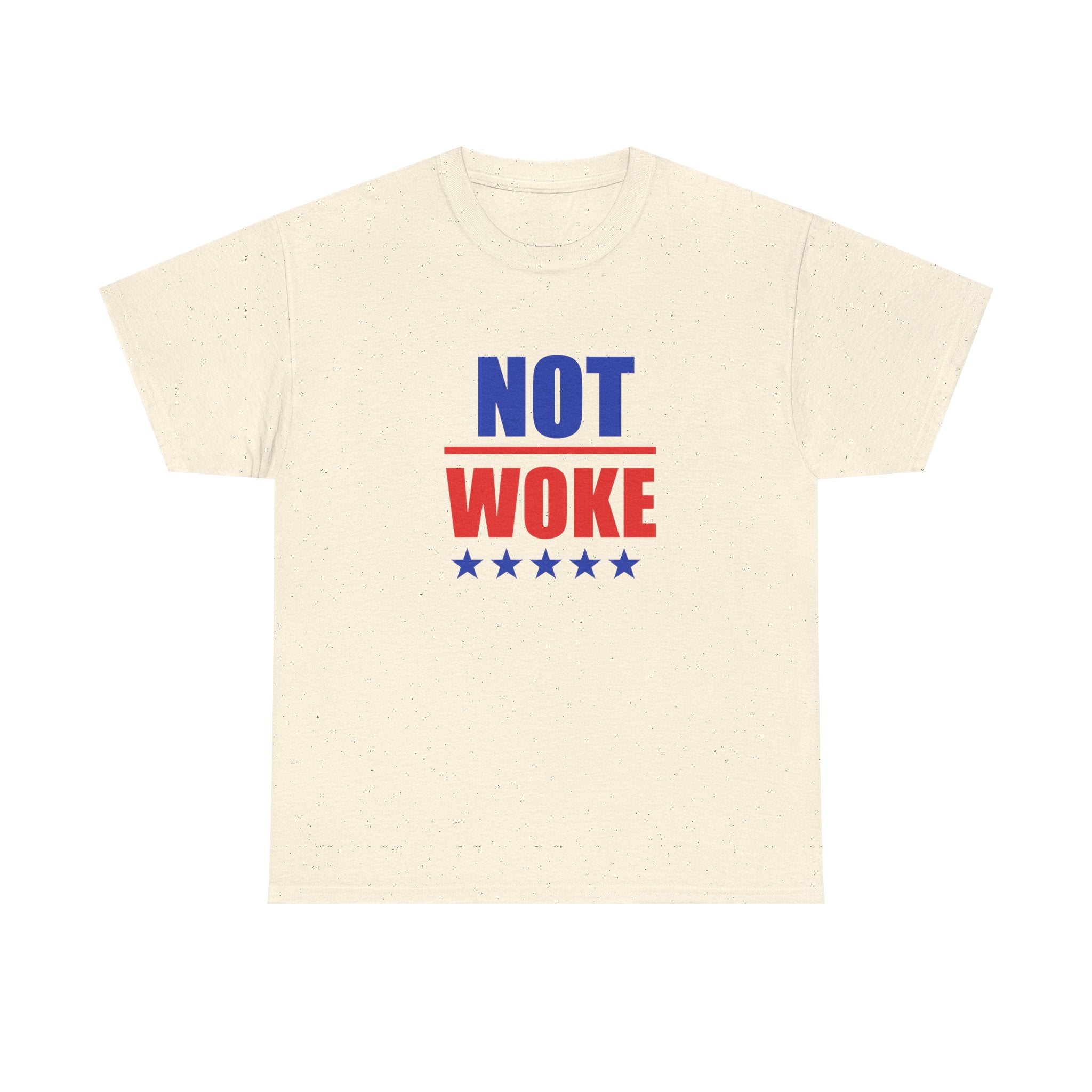 T-Shirt — "NOT WOKE" Patriotic Political Tee (Red & Blue Stars)