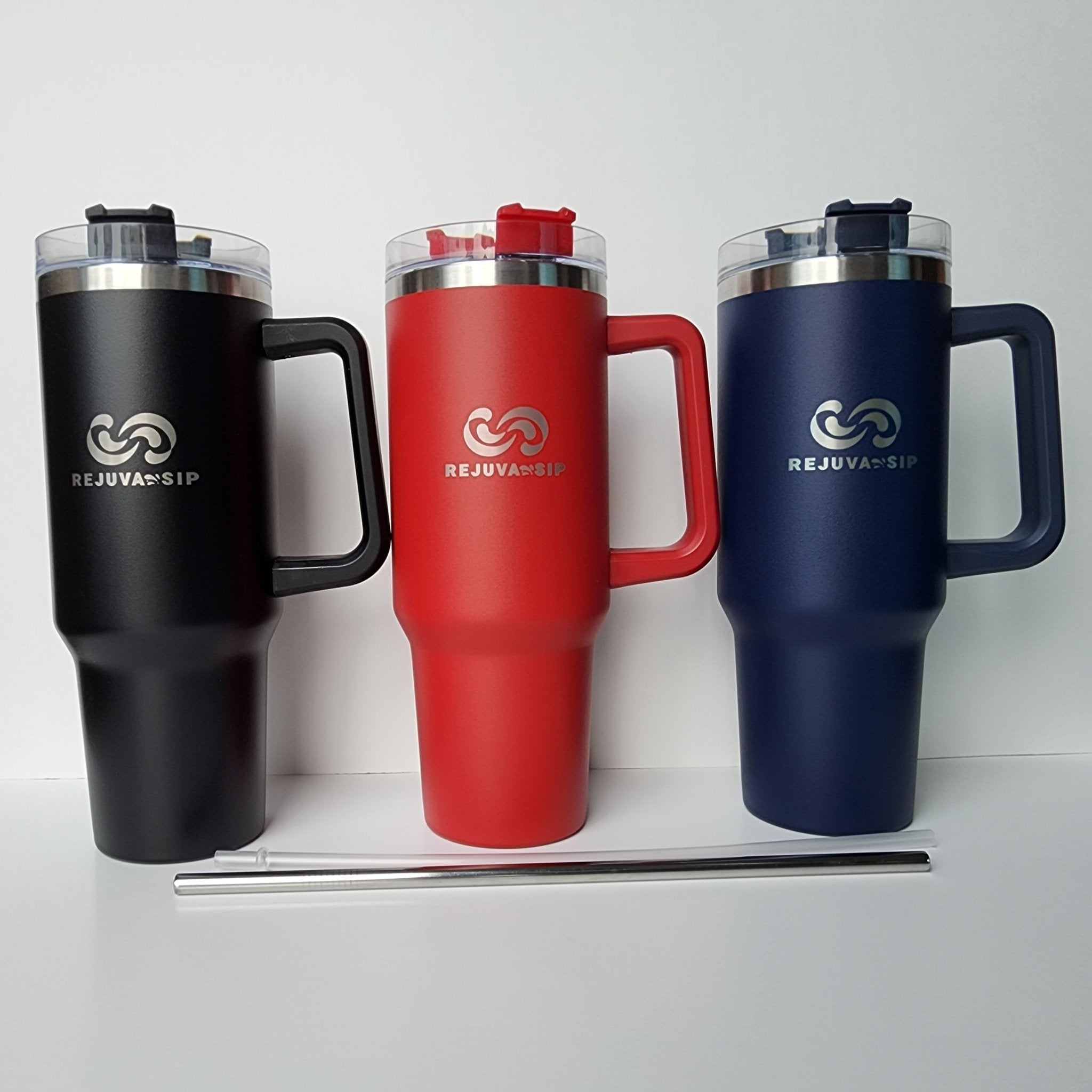 40 oz Stainless Steel Tumbler – Double-Wall Insulated with Handle, Lid, Metal & Plastic Straws - Naved Products