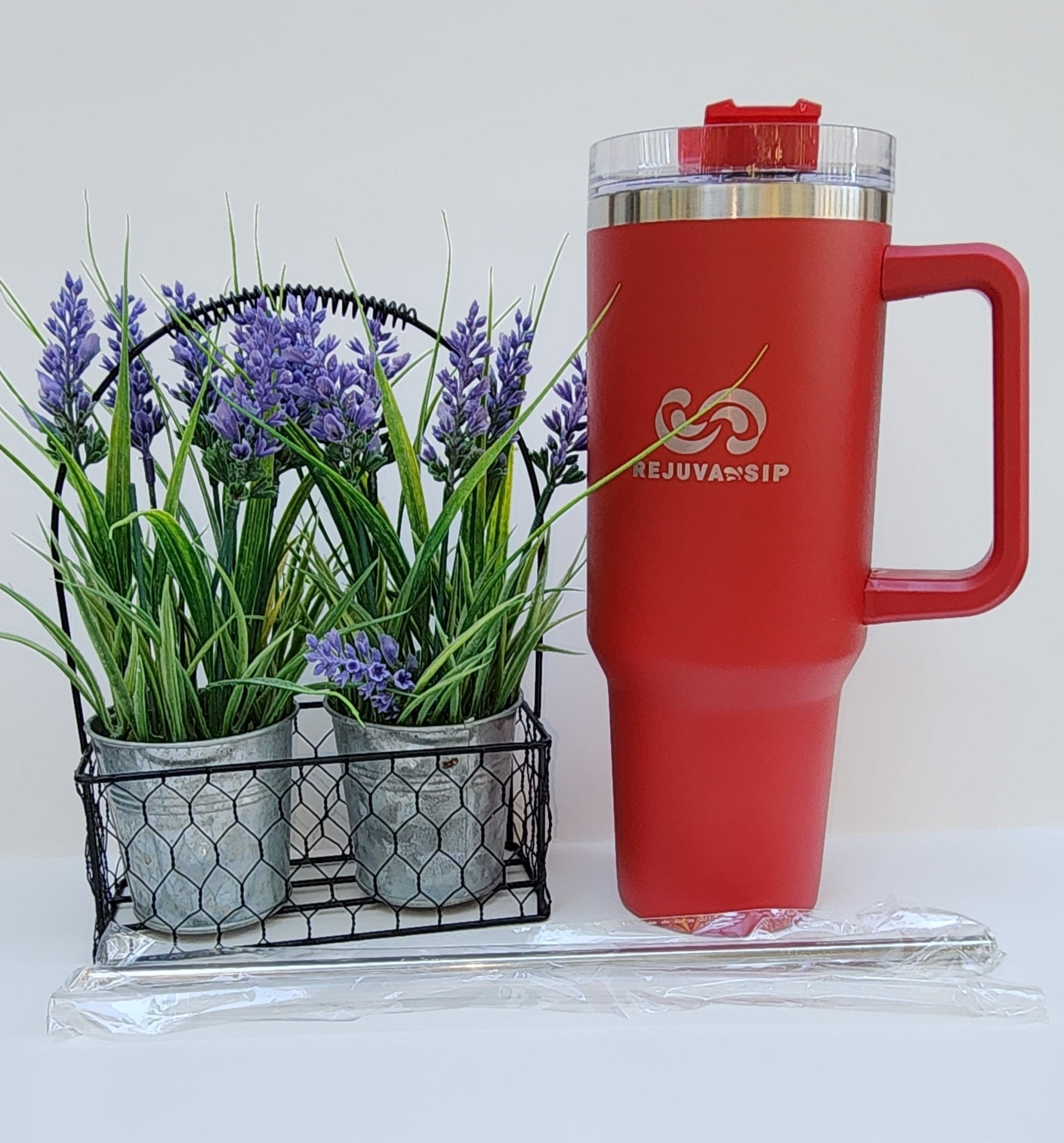 40 oz Stainless Steel Tumbler – Double-Wall Insulated with Handle, Lid, Metal & Plastic Straws - Naved Products