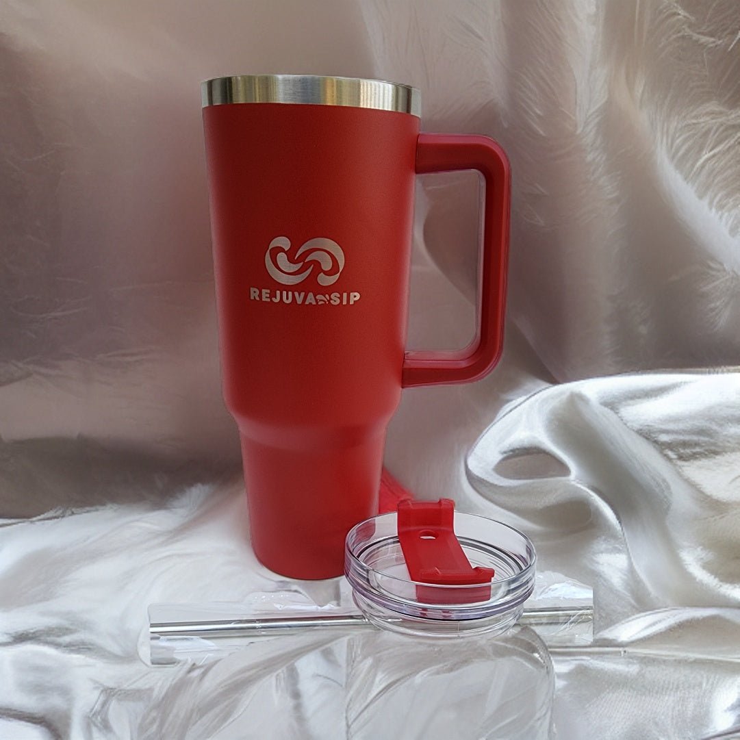 40 oz Stainless Steel Tumbler – Double-Wall Insulated with Handle, Lid, Metal & Plastic Straws - Naved Products