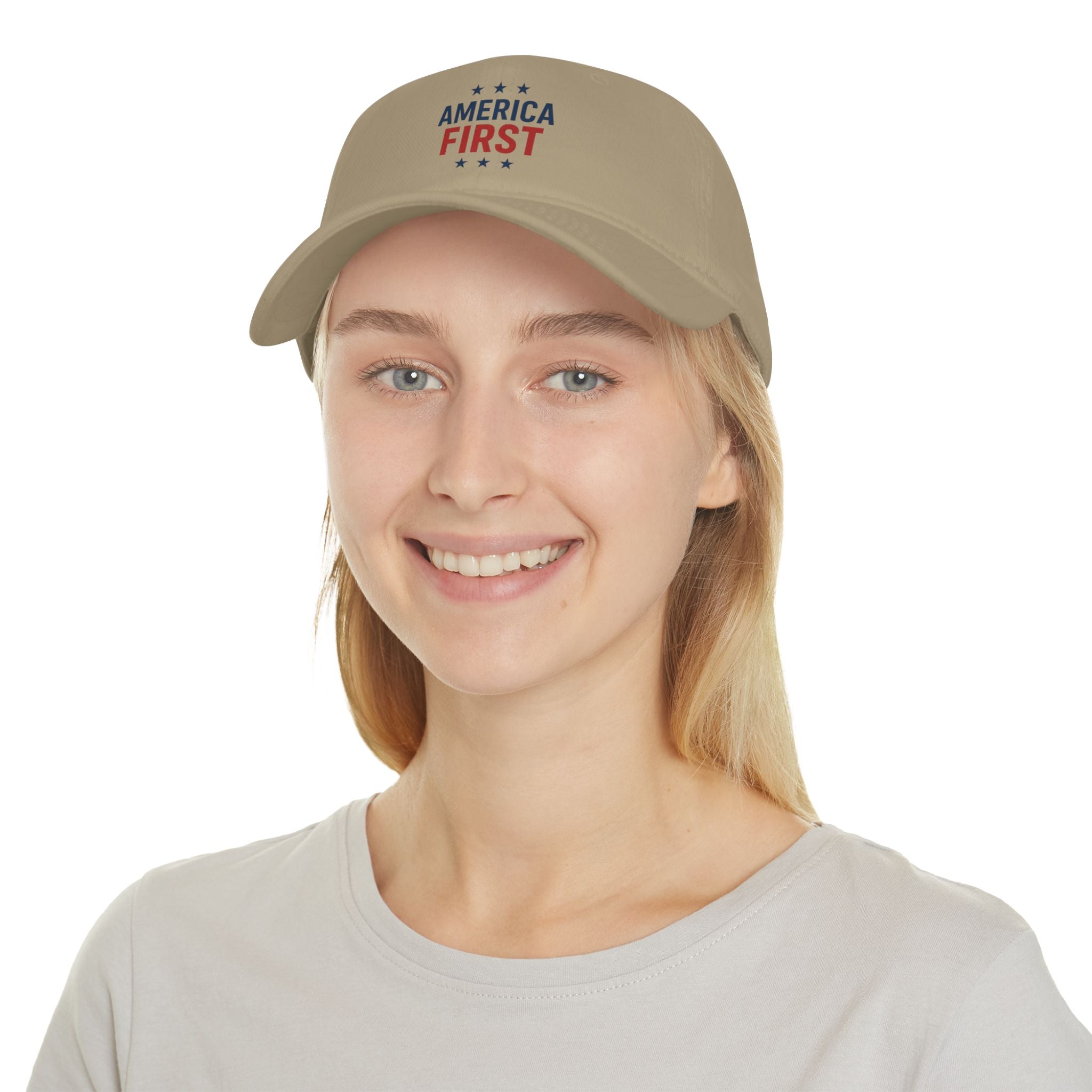 America First Baseball Cap — Patriotic Red & Blue Low Profile Hat