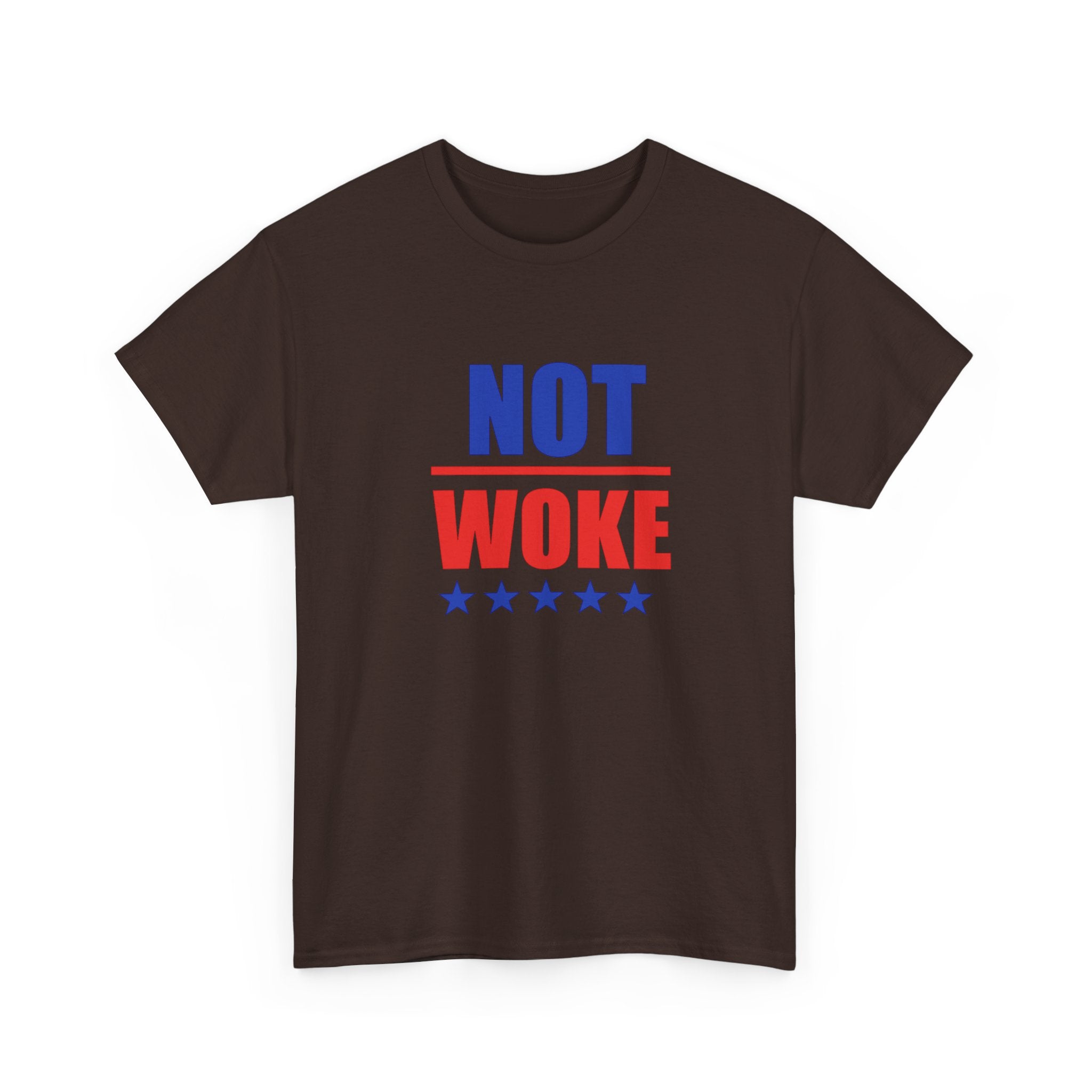 T-Shirt — "NOT WOKE" Patriotic Political Tee (Red & Blue Stars)