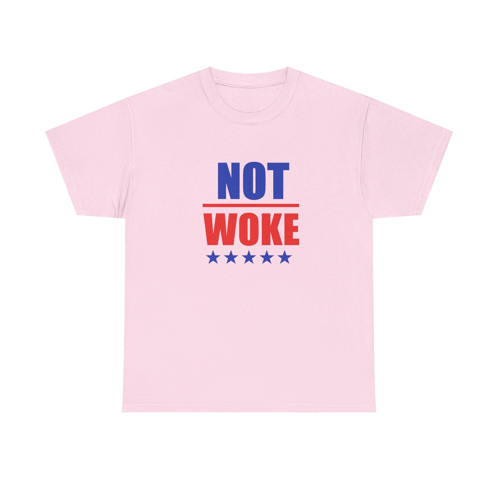 T-Shirt — "NOT WOKE" Patriotic Political Tee (Red & Blue Stars)