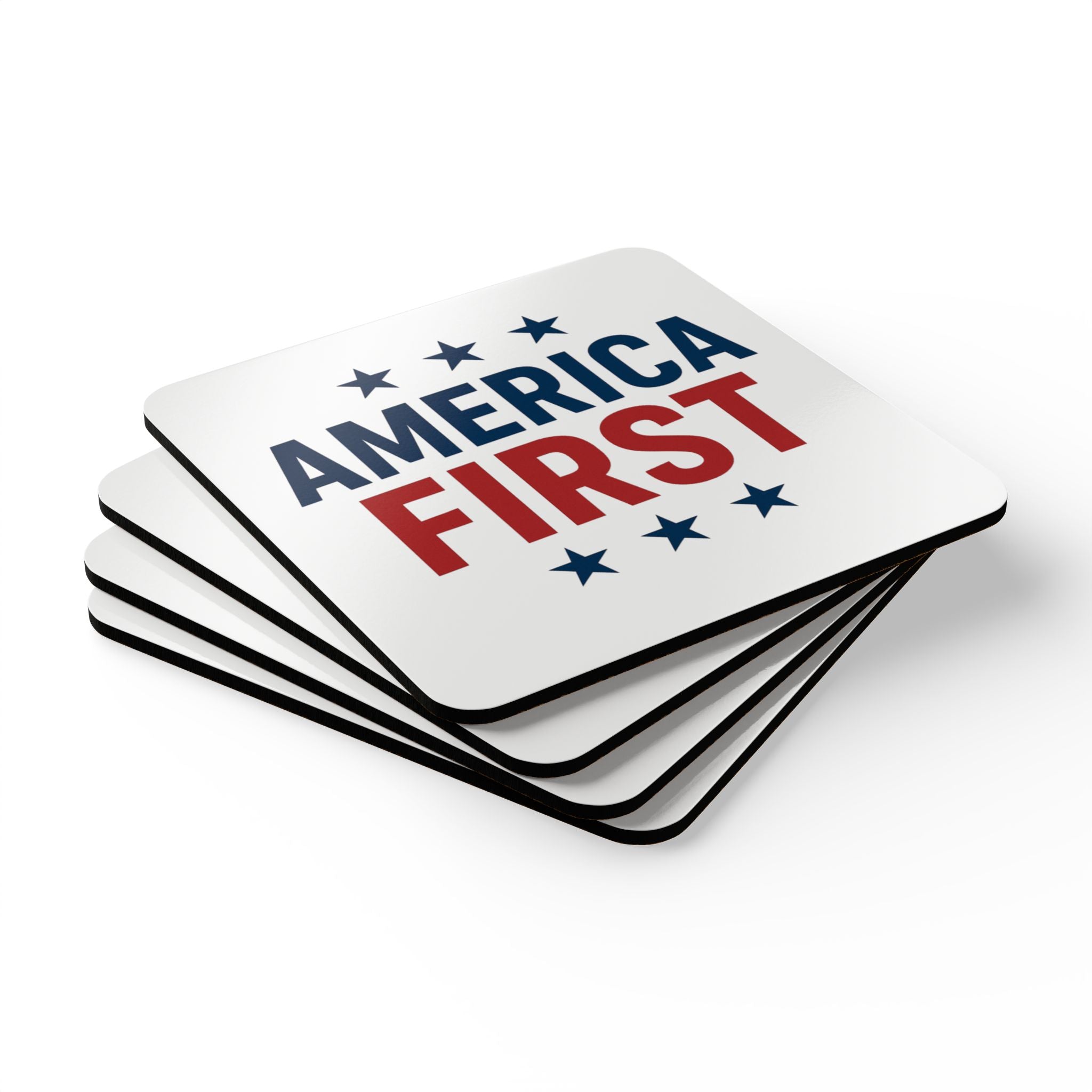 America First Cork Coaster Set — Patriotic Red & Blue Drink Coasters (4-Pack)