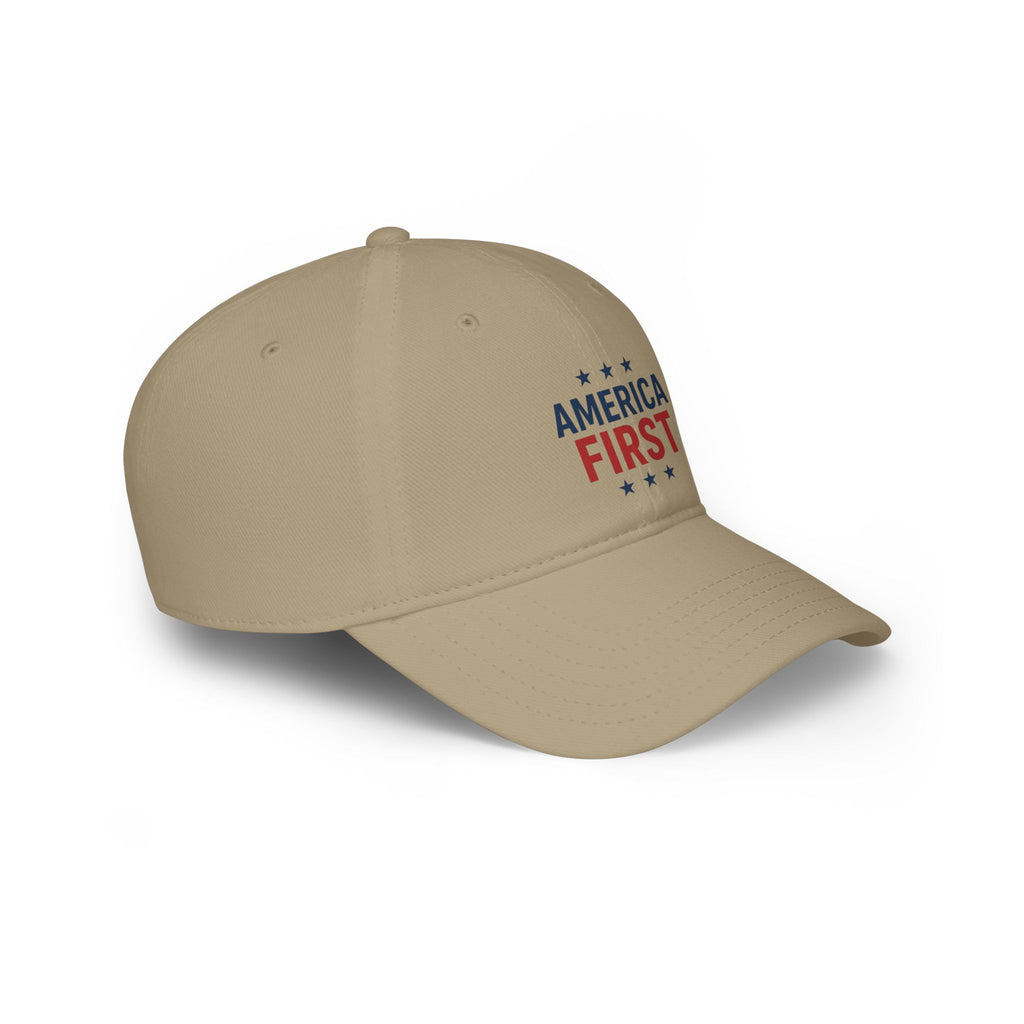 America First Baseball Cap — Patriotic Red & Blue Low Profile Hat