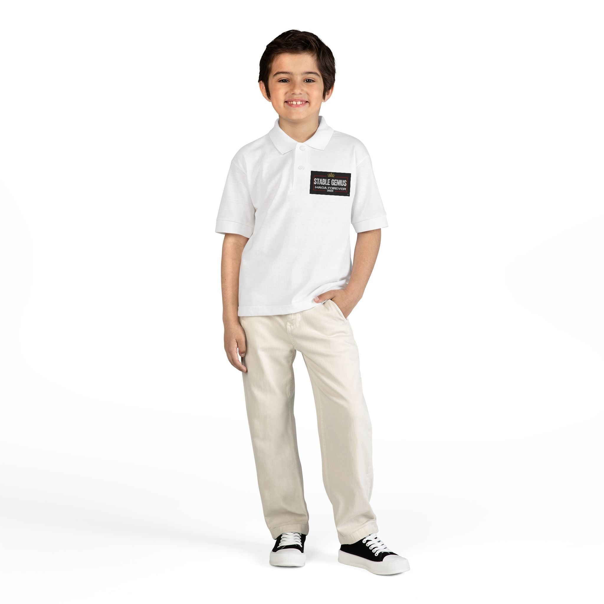 Youth Polo Shirt — 'Stable Genius' Patch Chest Logo