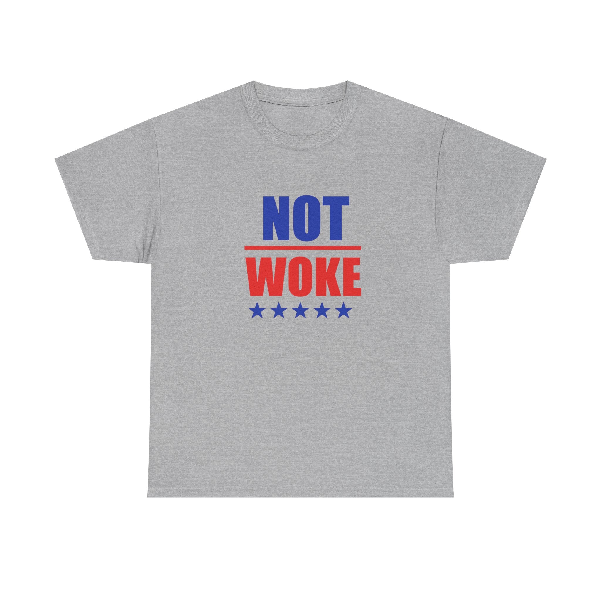 T-Shirt — "NOT WOKE" Patriotic Political Tee (Red & Blue Stars)