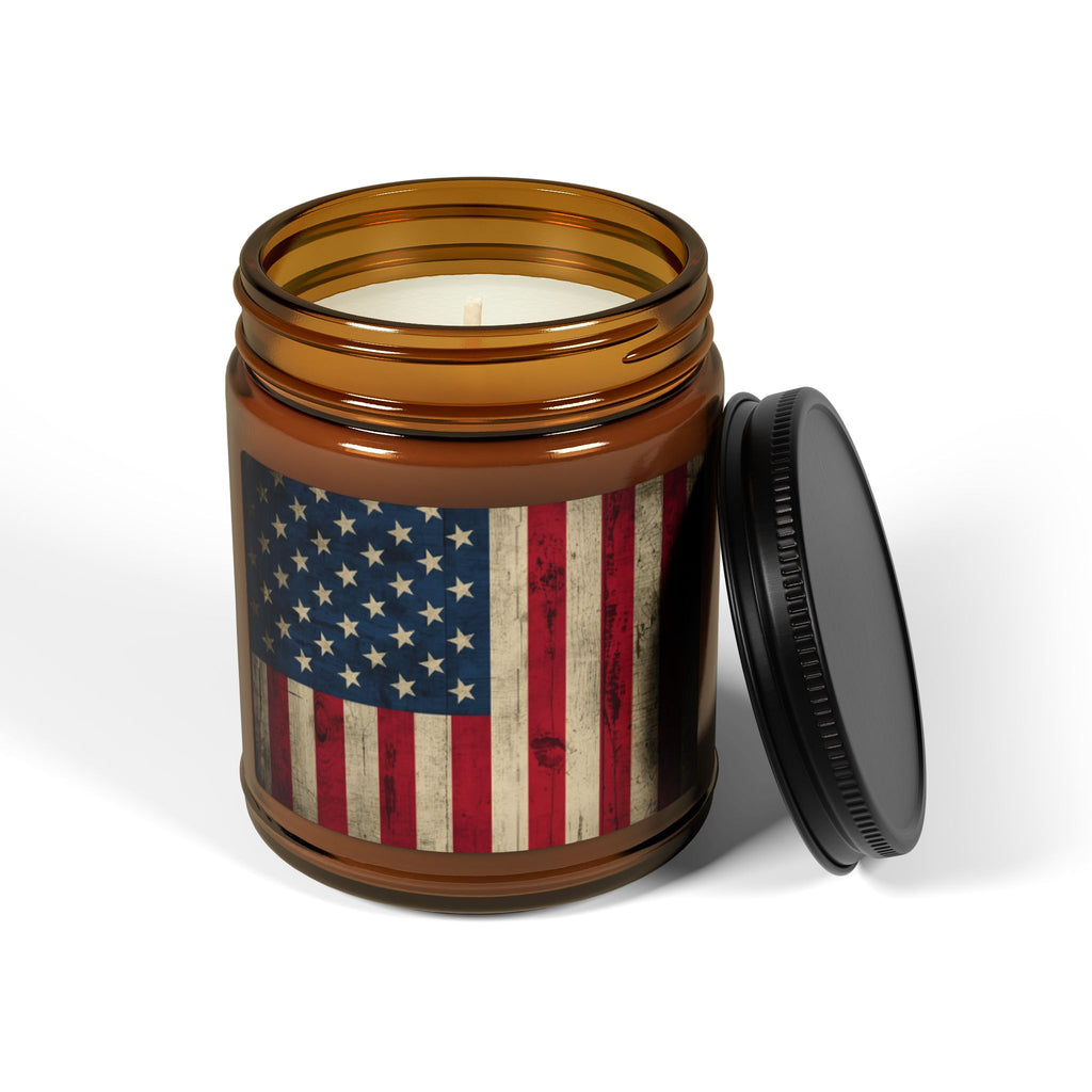 American Flag Soy Candle — Scented Amber Jar (Patriotic Home Décor, 4oz/9oz)