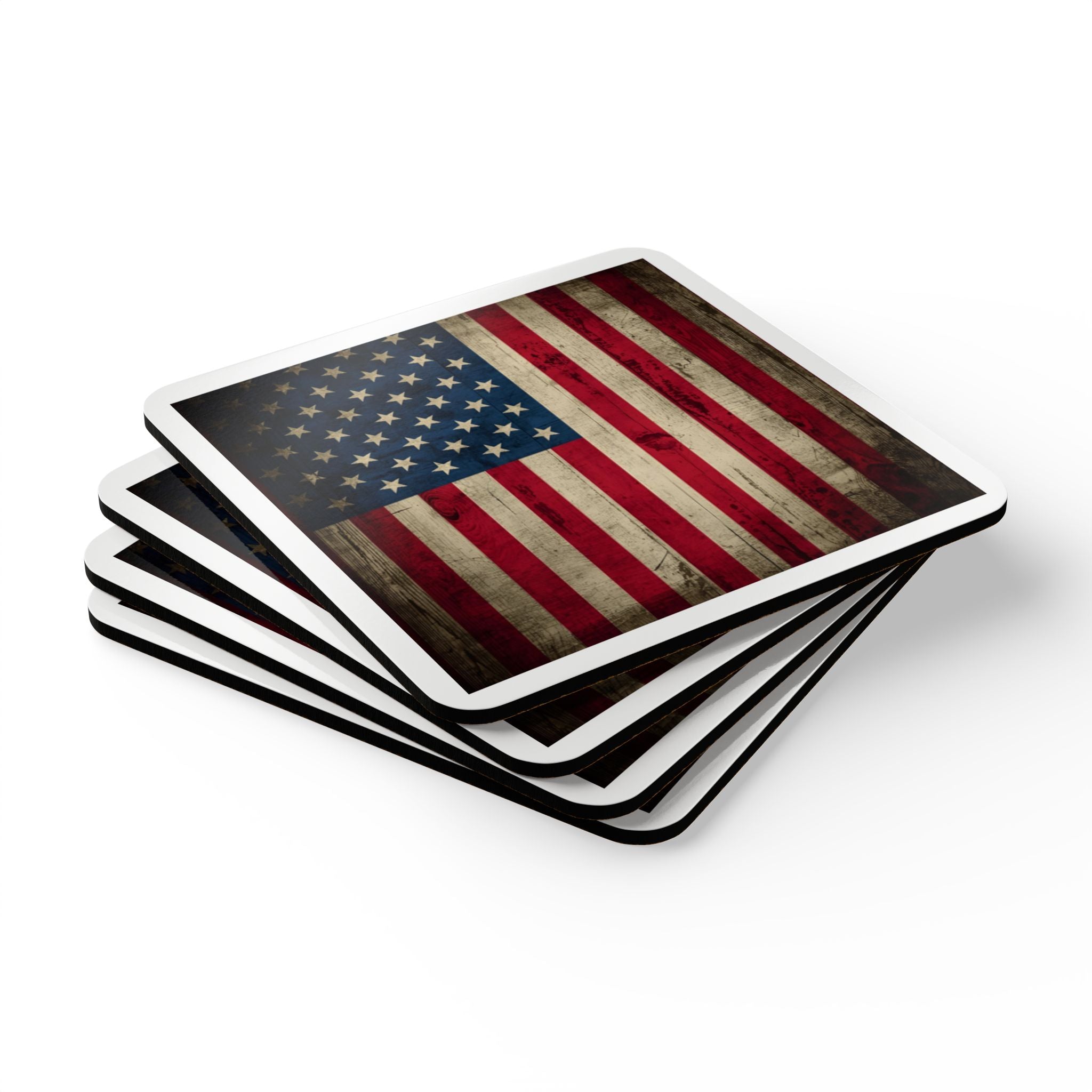 American Flag Cork Coaster Set — Vintage Patriotic Drink Coasters (4-Pack)