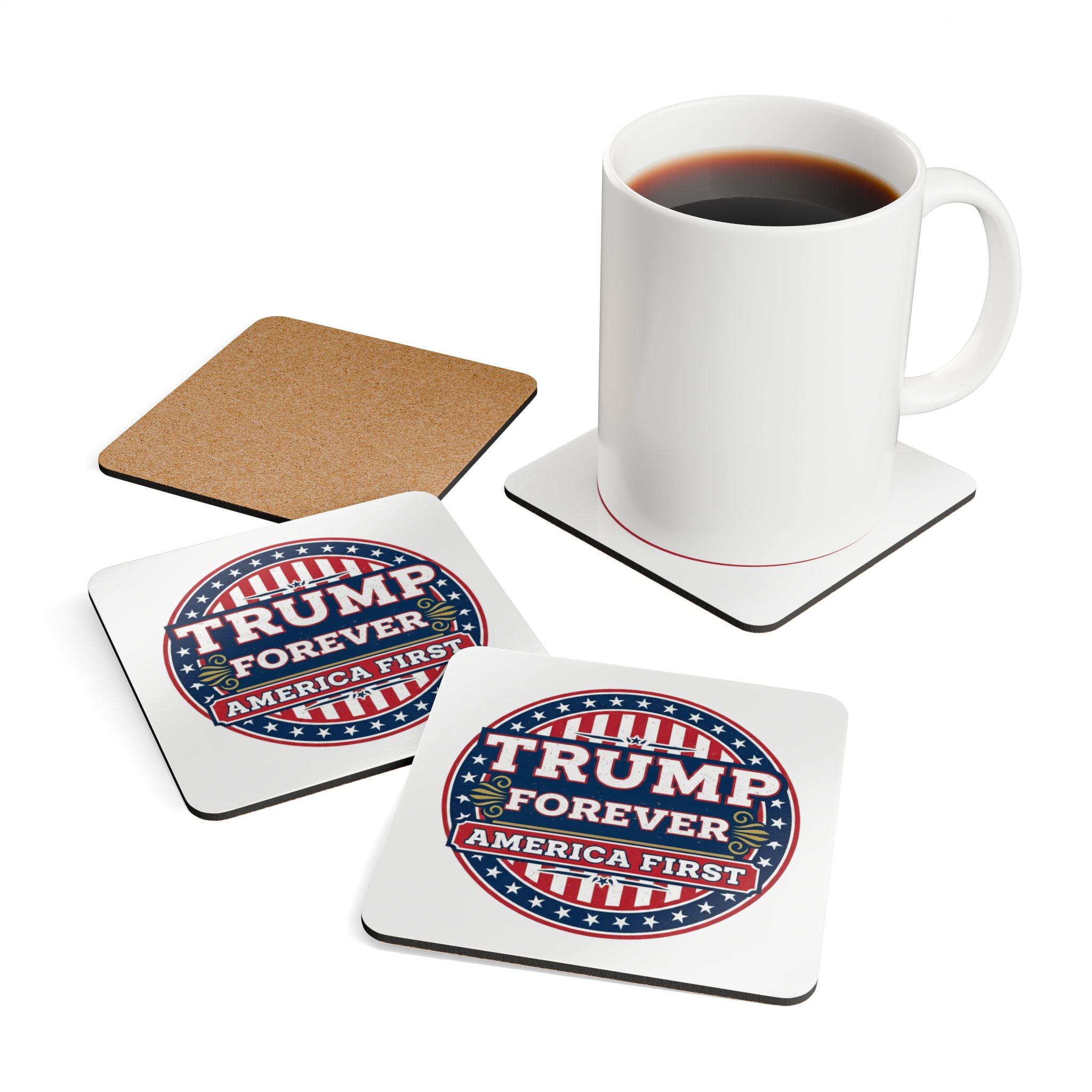 Trump Forever Cork Coaster Set — America First Drink Coasters (Political Memorabilia)