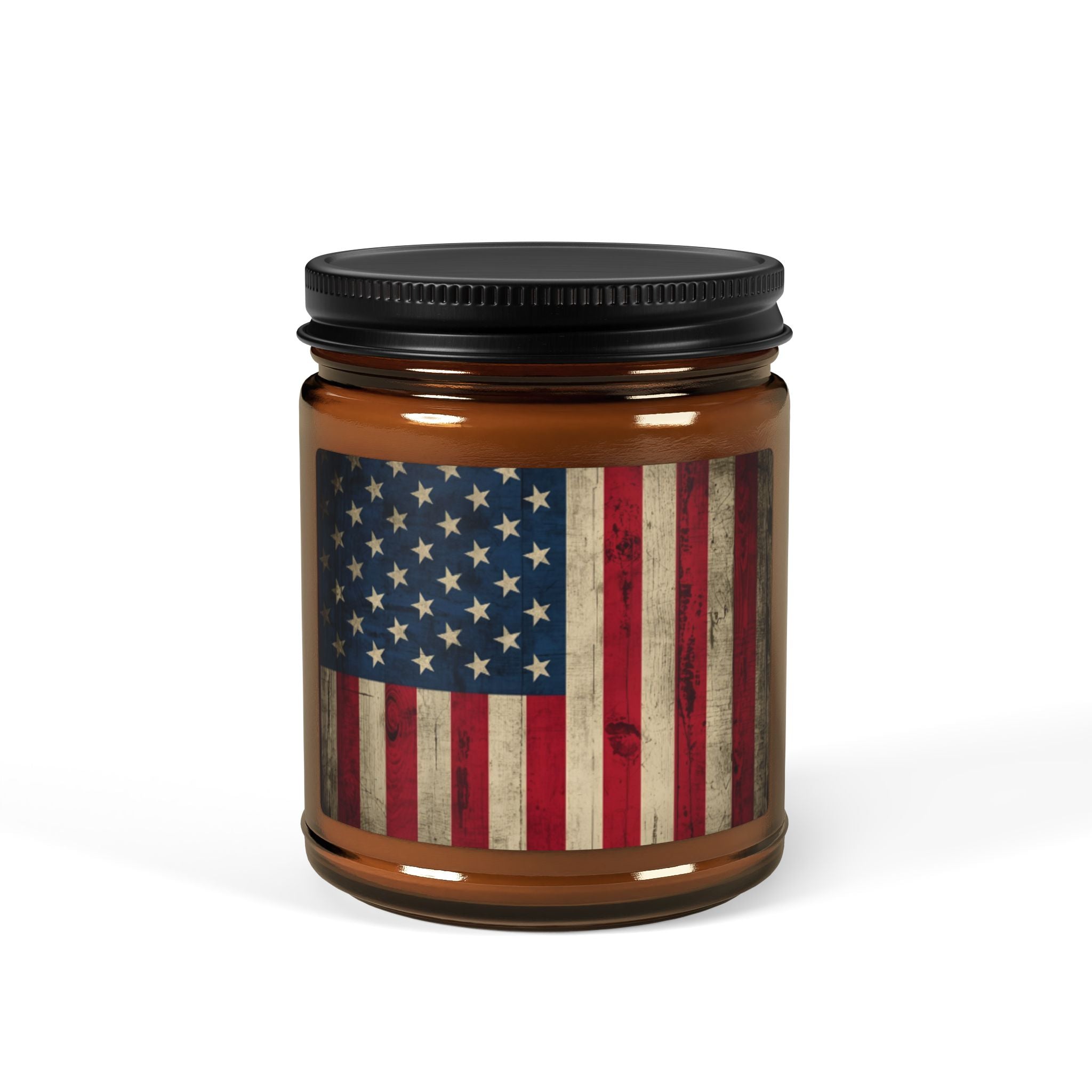 American Flag Soy Candle — Scented Amber Jar (Patriotic Home Décor, 4oz/9oz)