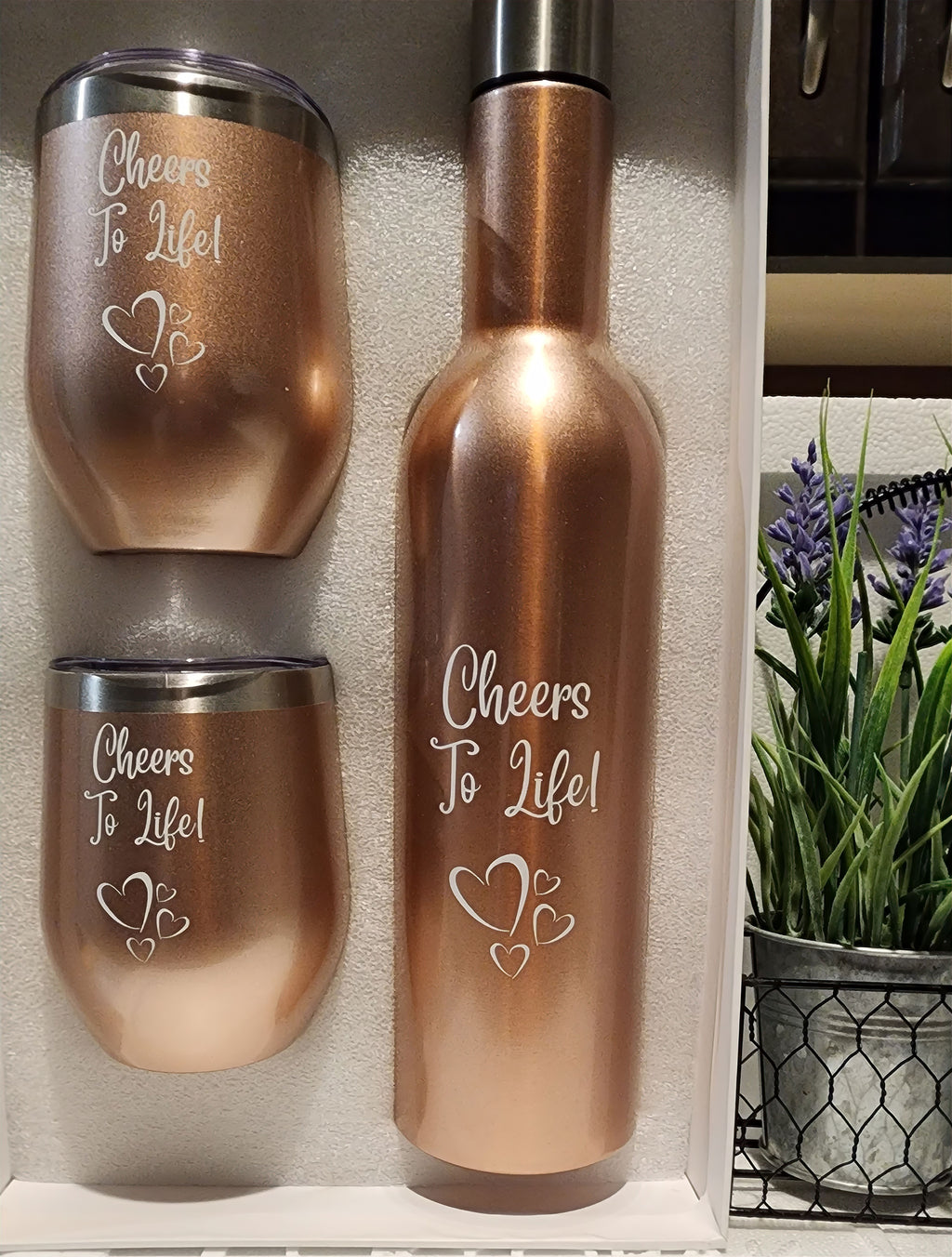 Deluxe Rose Gold 750ML Insulated Bottle with 2 Double Walled 12 oz Tumblers – Stylish and Durable